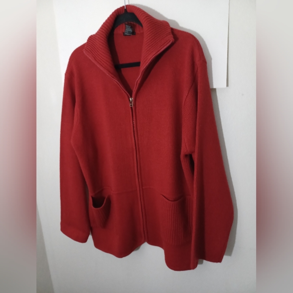 Tally Ho Womans 1980s Vintage Acrylic Zip-up Sweater Red 1X
